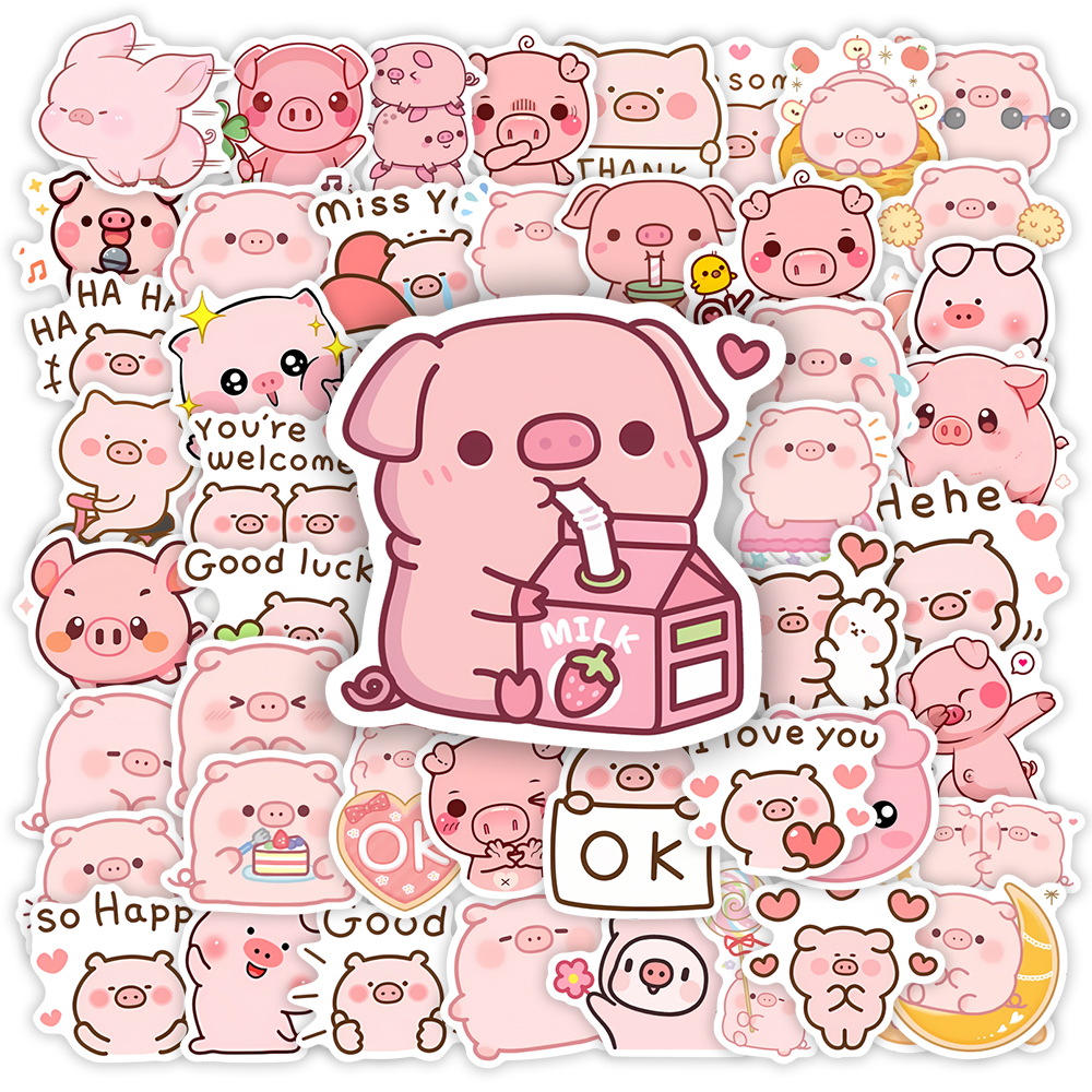 Cute Cartoon Pink Pig Stickers - Kids Toys Laptop ulasan dan harga